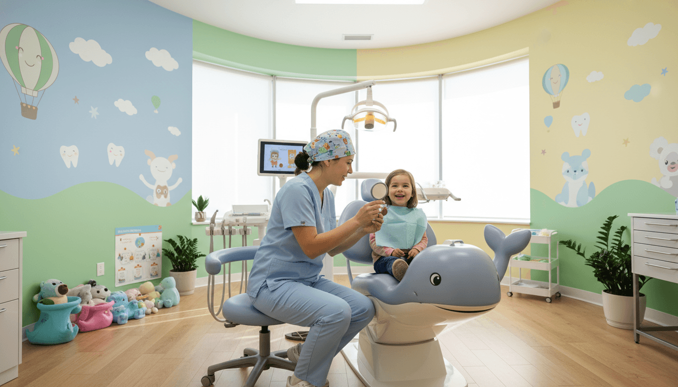 Pediatric restorative dentistry - child smiling in dental chair